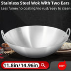 Stainless Steel Wok & Frying Pan, Non-Stick Cooking Surface, Handle, Compatible with Gas, Induction & Electric Stovetops