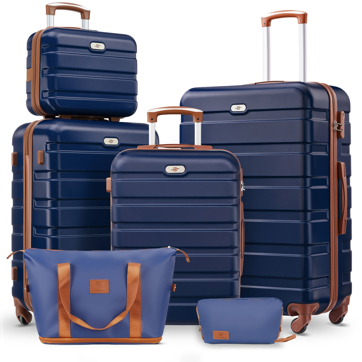 Luggage Set ABS Hardshell Multi-Configuration Collection with Cosmetic Bag, Combination Lock & Spinner Wheels