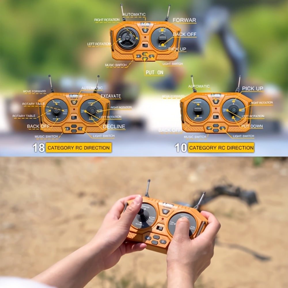 RC Construction Vehicle Toy 2.4GHz Remote Control Excavator Bulldozer Loader with Alloy Metal Cover Lights & Sound Effects