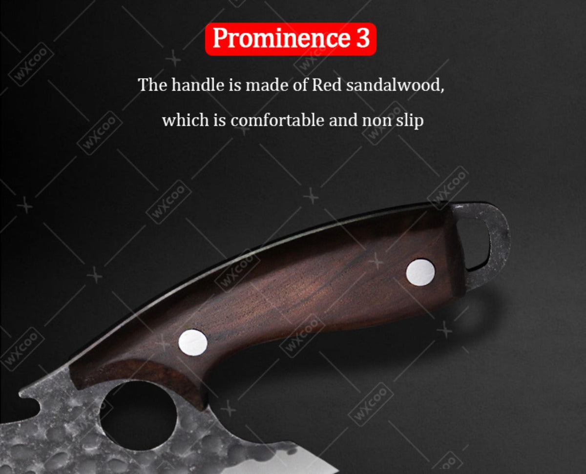 Viking Chef Knife Set 3/4pcs Hammered Stainless Steel Kitchen Knives – Boning, Utility & BBQ Knife with Wooden Handle for Cooking