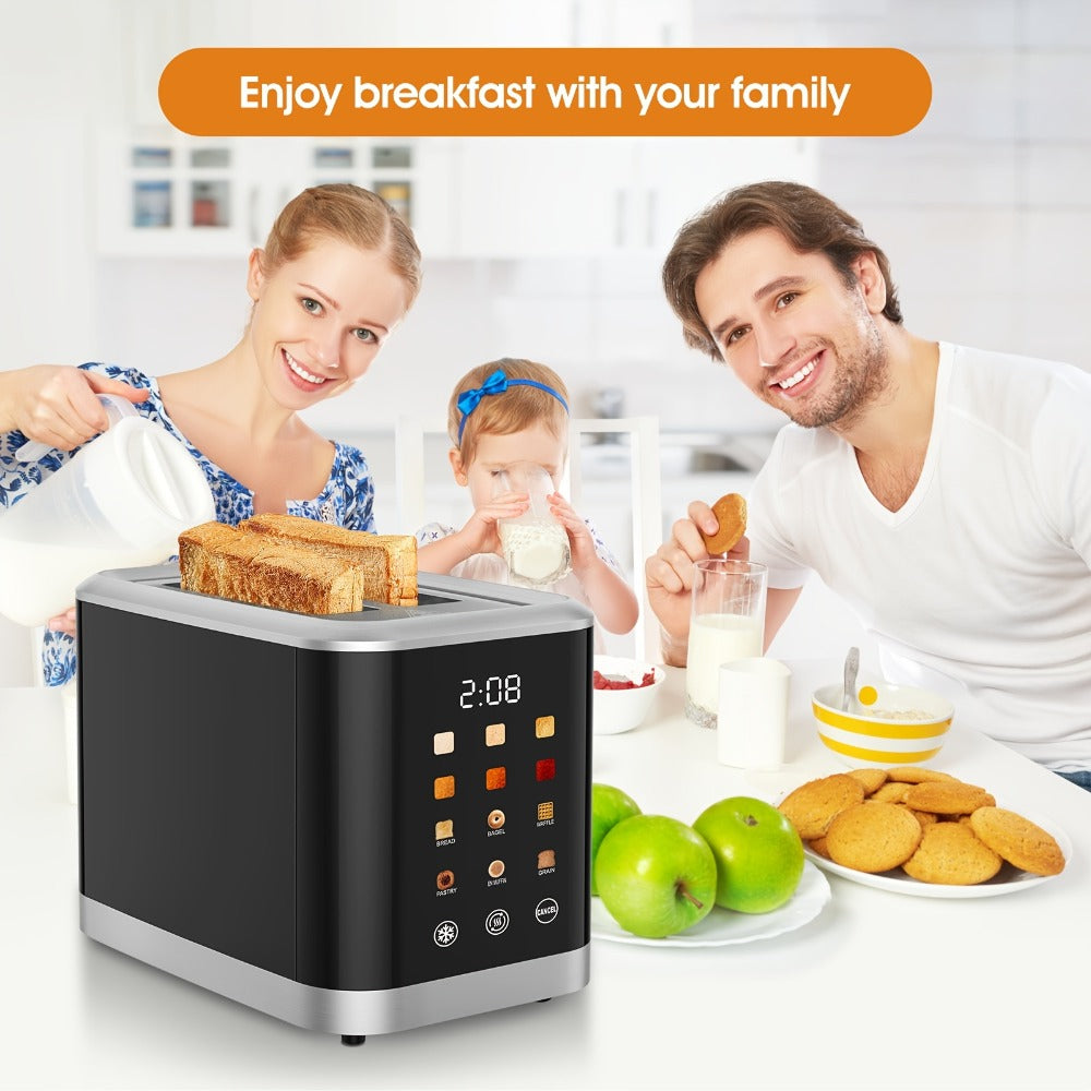 Smart Digital Toaster 2 Slice with Touch Screen LCD Display, 6 Bread Types & 6 Shade Settings, Extra Wide Slots, Stainless Steel – Bagel