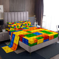 Bed Sheet Set 3- or 4-Piece Colorful Building Block Print with Four Sizes and Machine-Washable Care