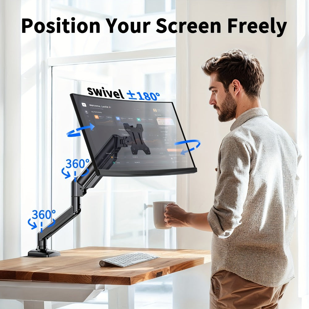 Aluminum Alloy Gas Spring Monitor Arm, Full Motion Swivel Tilt Rotate, Desk Mount for 13-32 Inch Screens