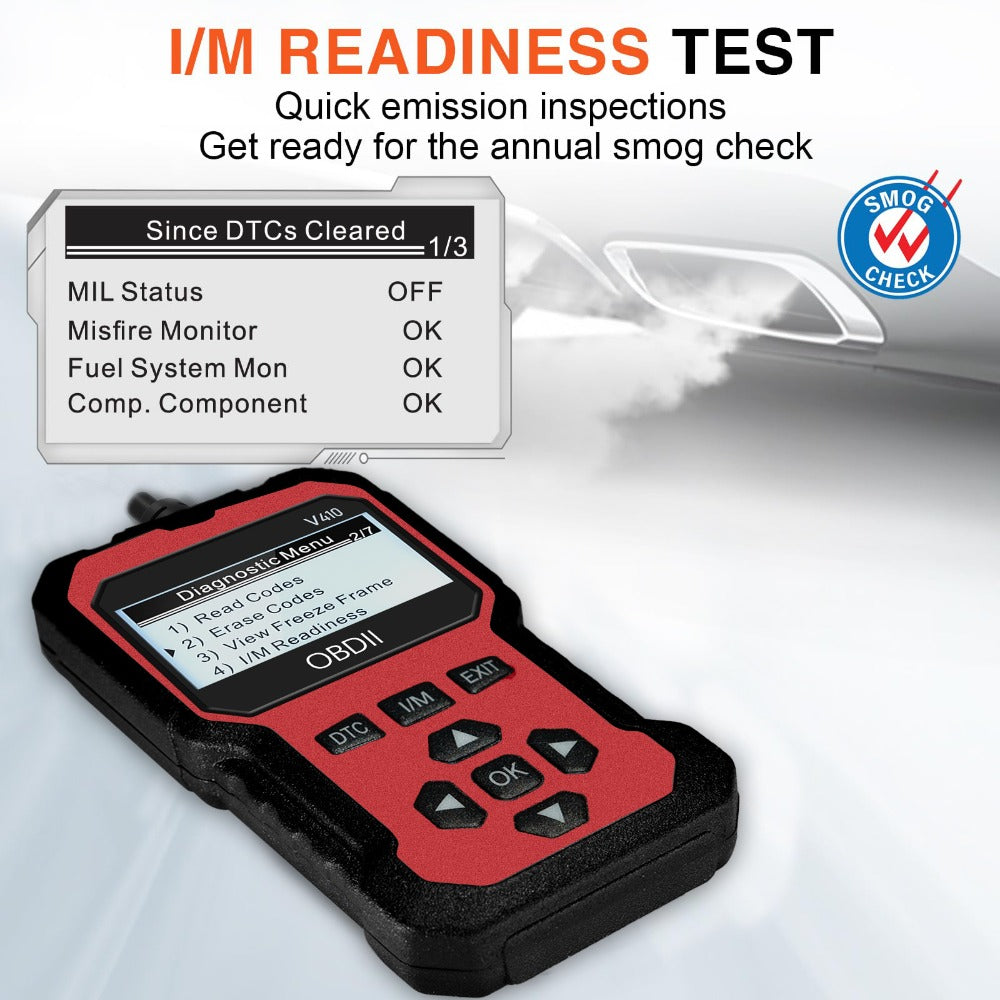 Color-Screen OBD2 Scanner with Read, Erase, Freeze-Frame and I/M Menus in Red, Yellow or Blue