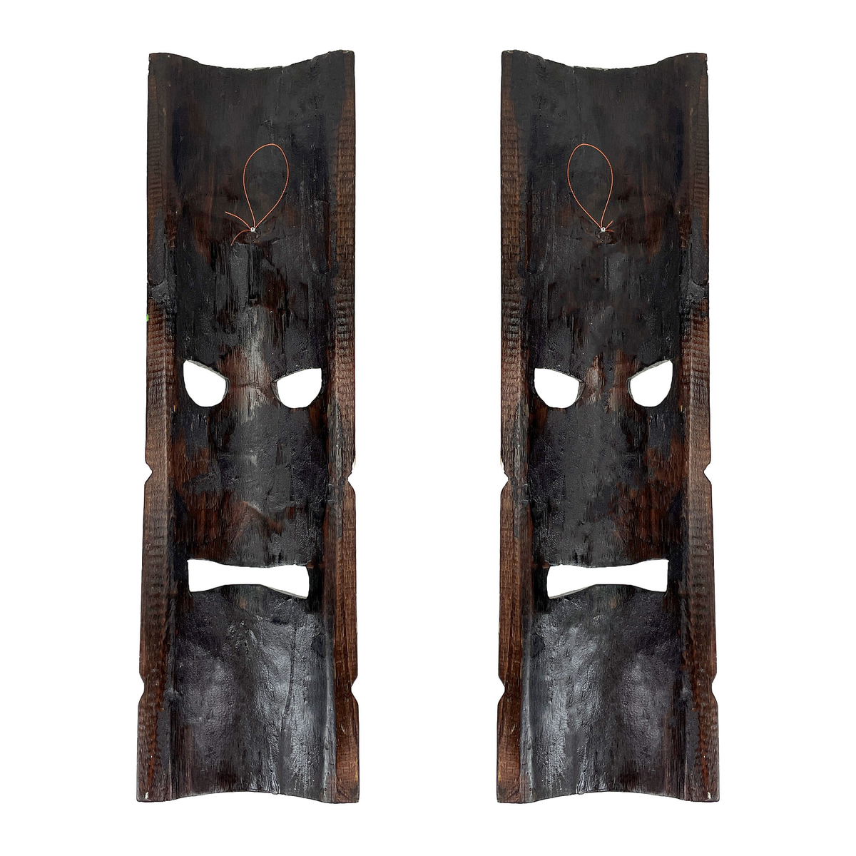 Tiki Wall Masks Set of 2 – Hand Carved Wooden 20" Tropical Decor with Palm Tree & Plumeria Designs for Indoor Outdoor Patio Bar