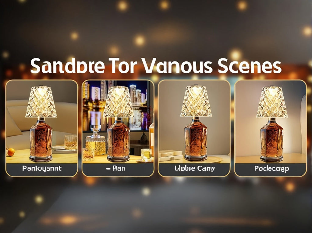 Rechargeable LED Bottle Table Lamp 2 Pack – Crystal Acrylic Wine Bottle Design, 2000mAh Cordless, 3 Color Modes
