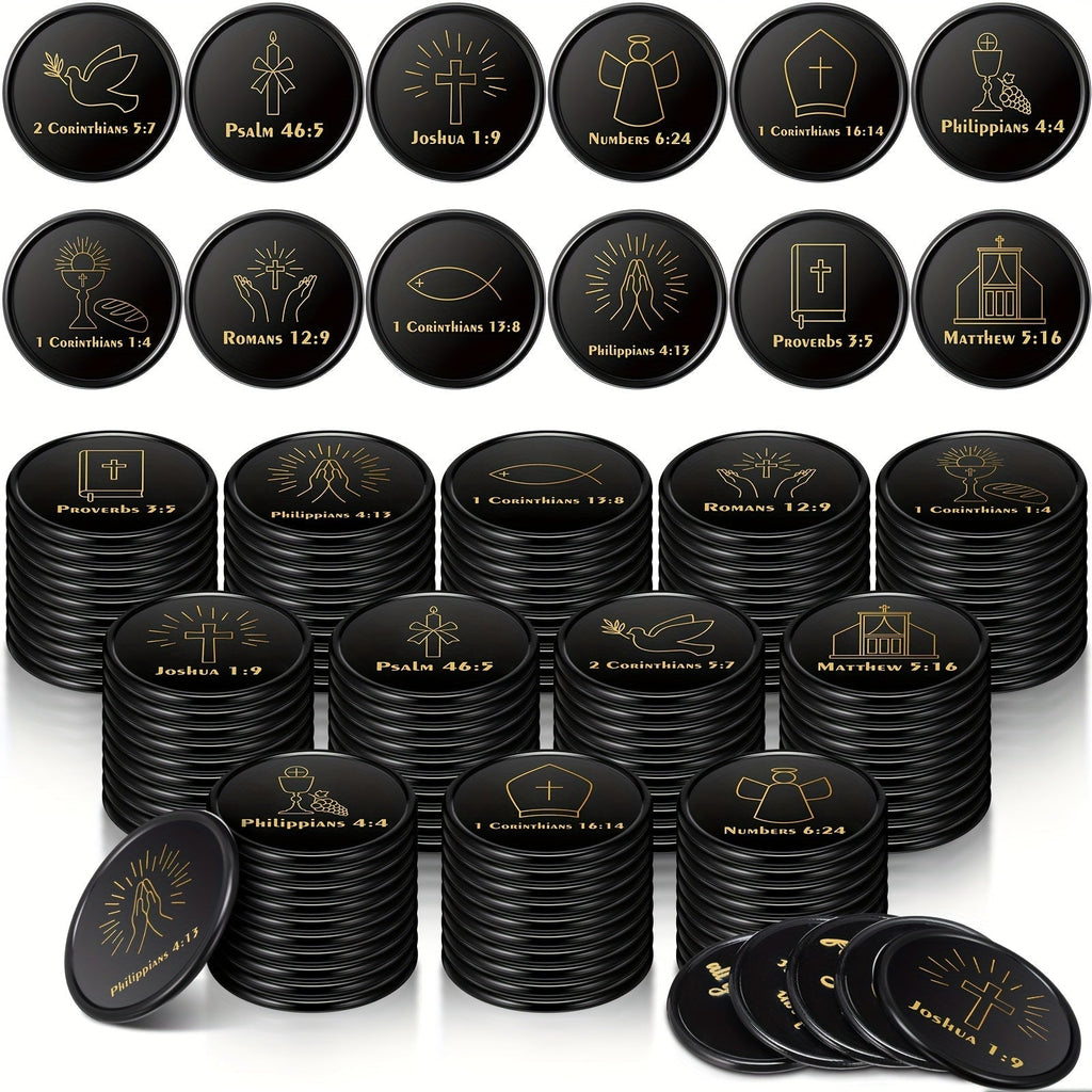 Party Favors Bible-Verse Coins, 120-Piece Black Token Set for Church and Faith-Themed Events
