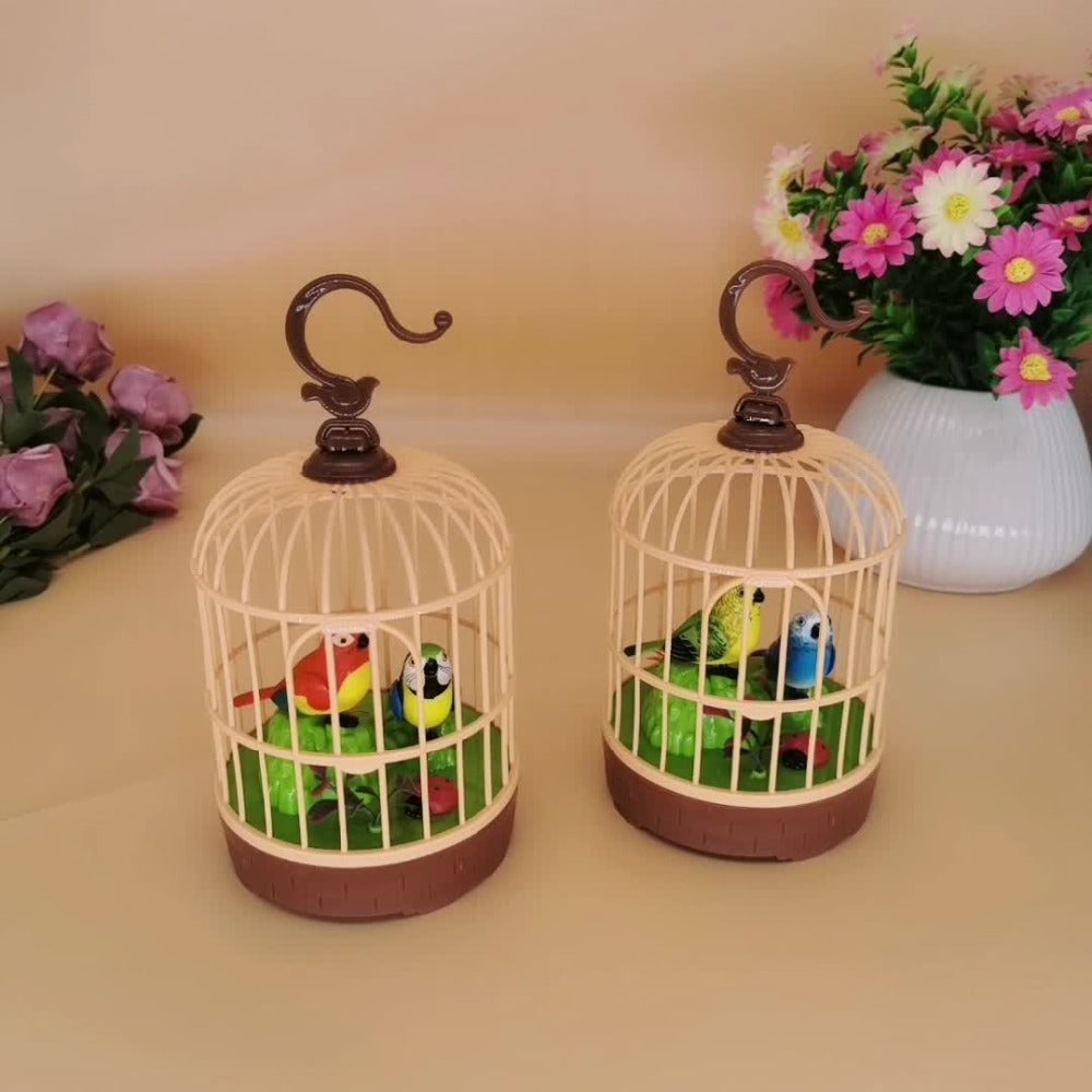 Mini Voice-Activated Birdcage Toy, Chirping & Wing-Fluttering Parrot, Interactive Sound-Responsive Animal Toy