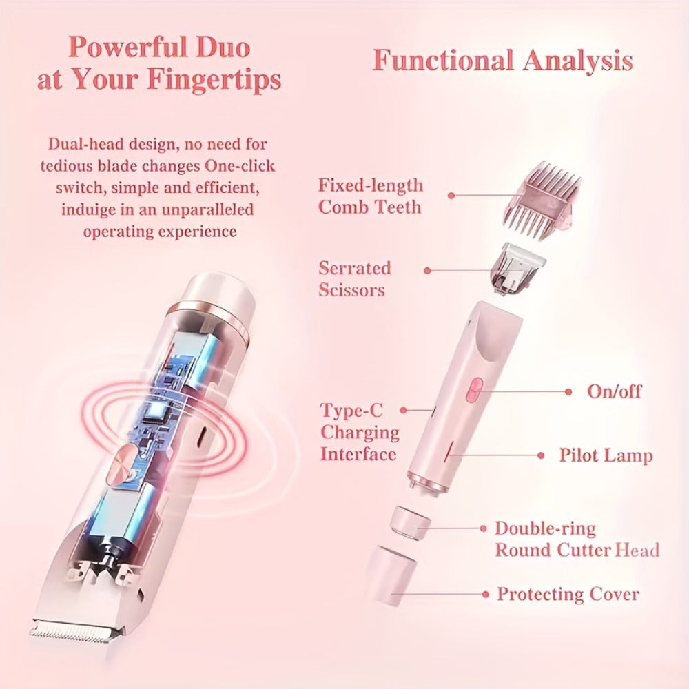 Bikini Trimmer for Women 2-in-1 Dual Head Electric Shaver - Wet Dry Body Hair Remover for Bikini Area Underarms Legs Arms Face