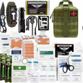 Emergency Survival Kit with MOLLE-Style Bag, Pictured Multi-Tool and First-Aid Assortment in Two Colors