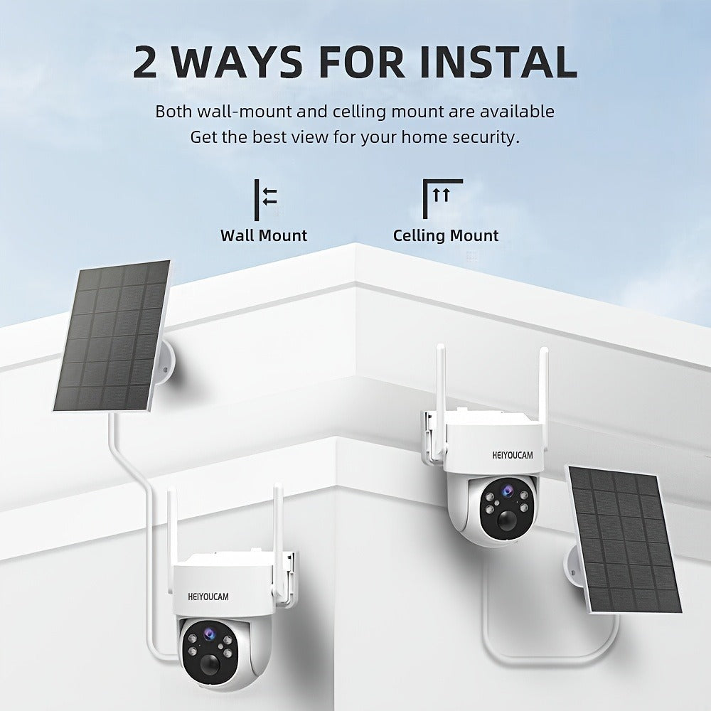 3MP Solar PTZ Outdoor Security Camera with 360-Degree Movement Label and One- or Four-Camera Options
