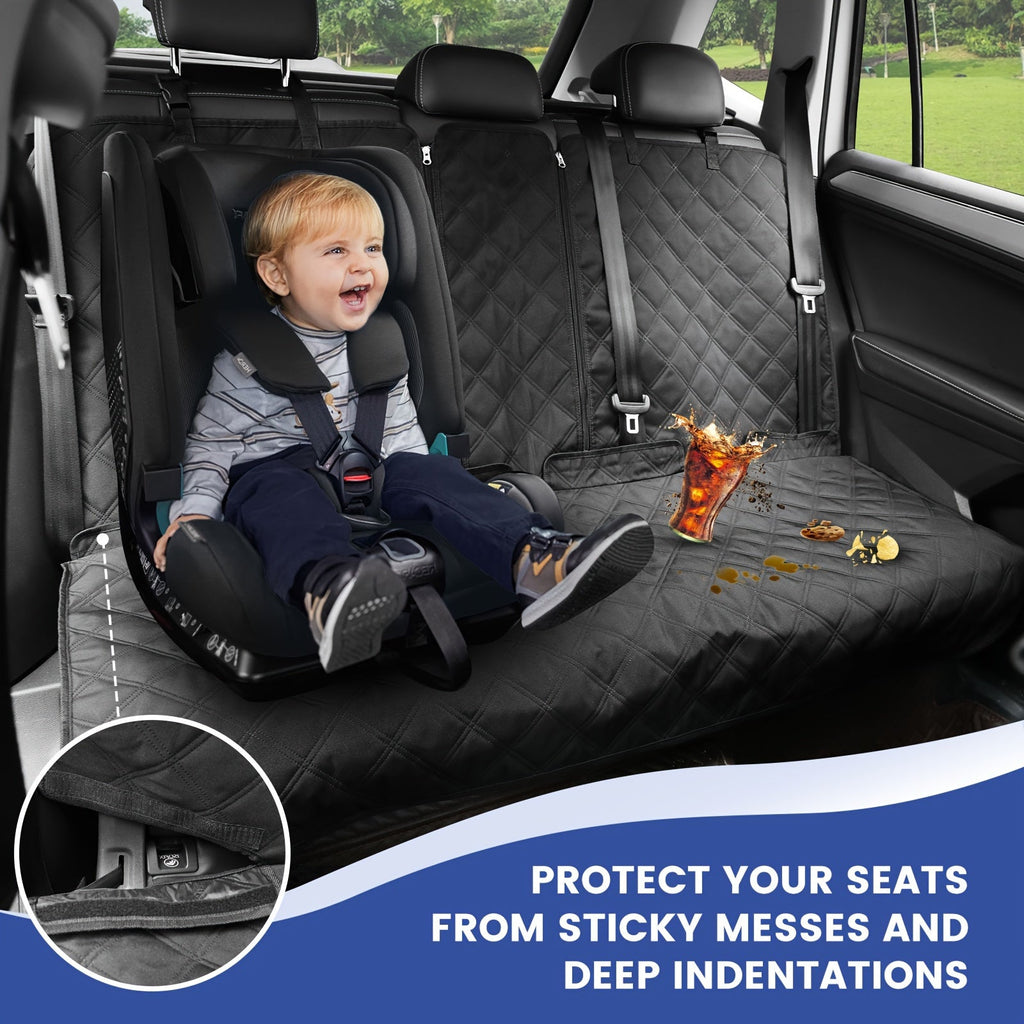 Quilted Car Back Seat Bench Cover in 54- or 60-Inch Widths with Seat-Belt Openings and Non-Slip Backing