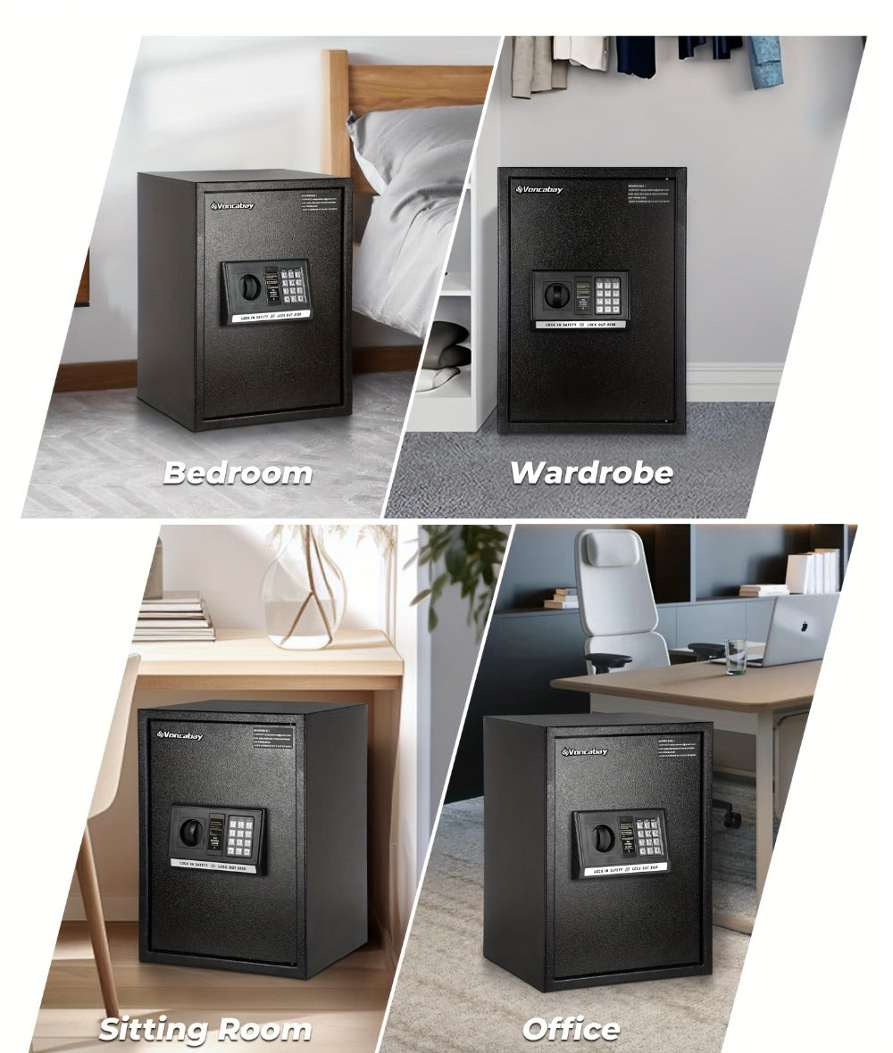 Home Security Safe Box with Sensor Light & Fireproof Bag, Digital Keypad Lock Box with Backup Keys for Cash