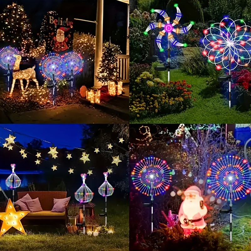 Solar Garden Lights Firework Stakes with 240-640 LEDs, 8 Modes, 4/8 Packs and Three Light Colors