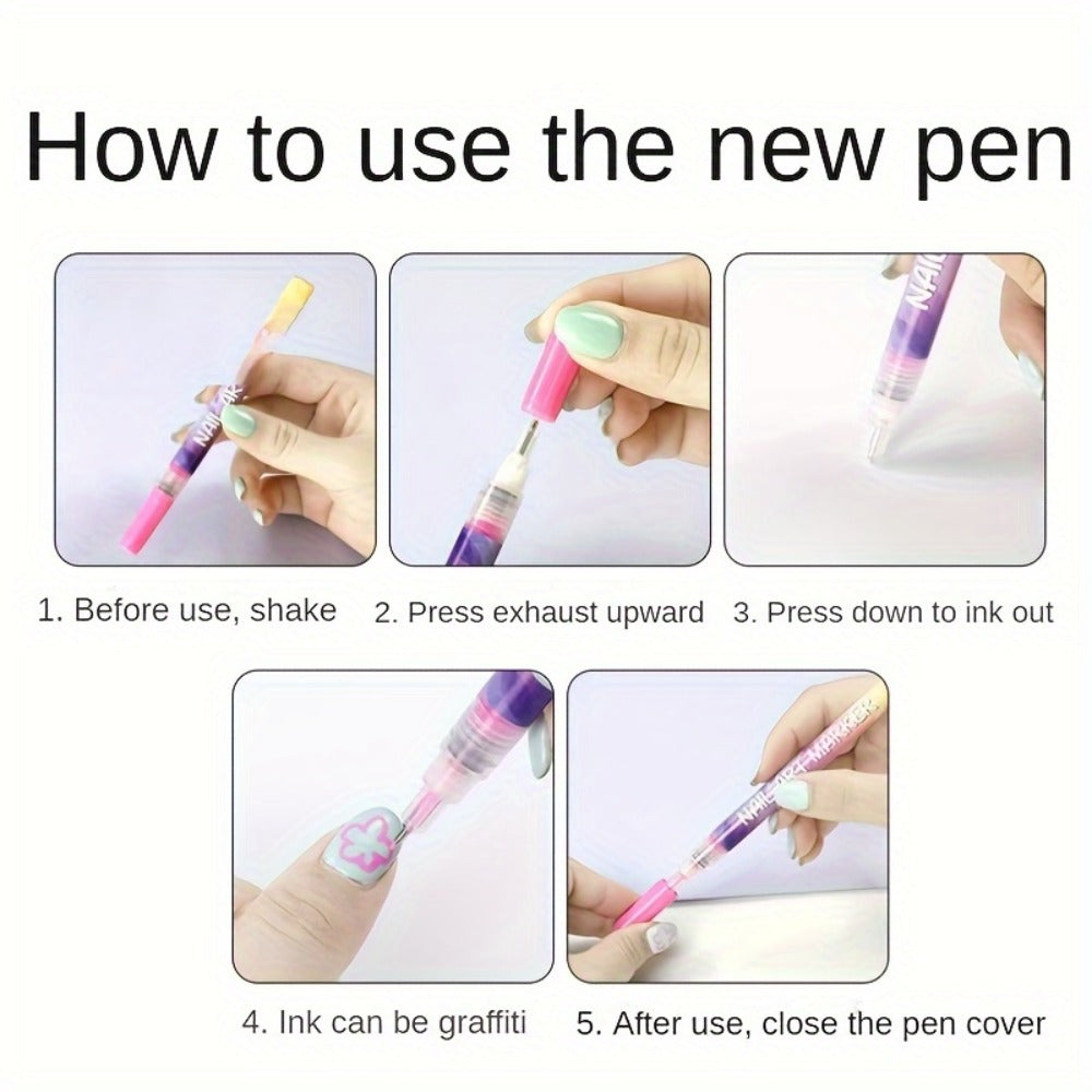 Nail Art Pens Set 12 Colors Quick Dry 3D Doodle Dot Stitching Nail Art Pen Kit – DIY Nail Design Tools