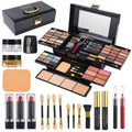 Makeup Kit 58-Color Black Mirror Case with Sliding Trays for Face, Eye and Lip Cosmetics plus Application Tools