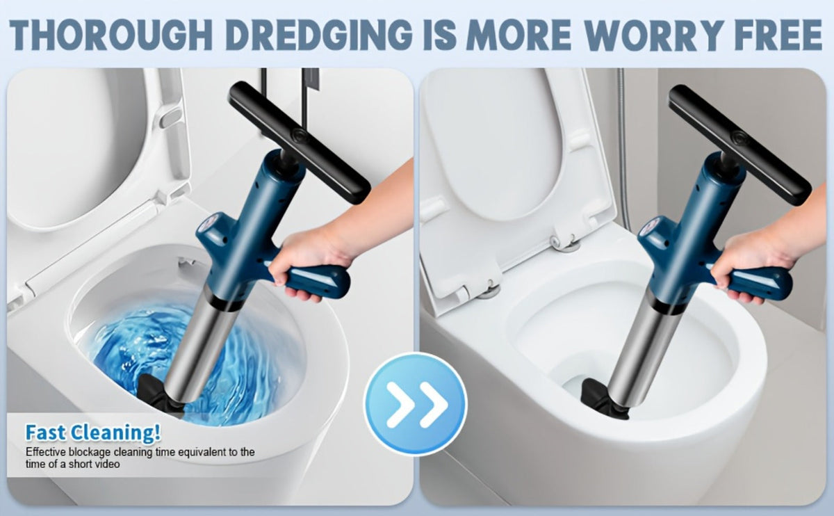 Toilet Plunger Set High Pressure Air Drain Unclogger - Stainless Steel Toilet Snake & Air Discharge Impactor for Clogged Toilet
