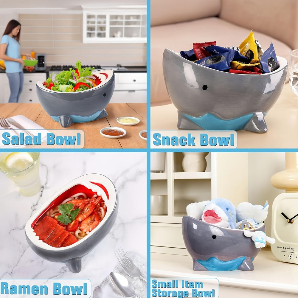 Shark Ramen Bowl 40oz – Large Handmade Ceramic Serving Bowl for Soup, Snacks, Candy & Fruit, Cute Decorative Key Bowl for Entryway