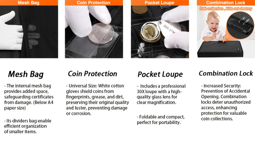 300-Pocket Coin Collection Book with Lock – Fireproof Holder, 72 Currency Sleeves, Coin Organizer Album for Pennies
