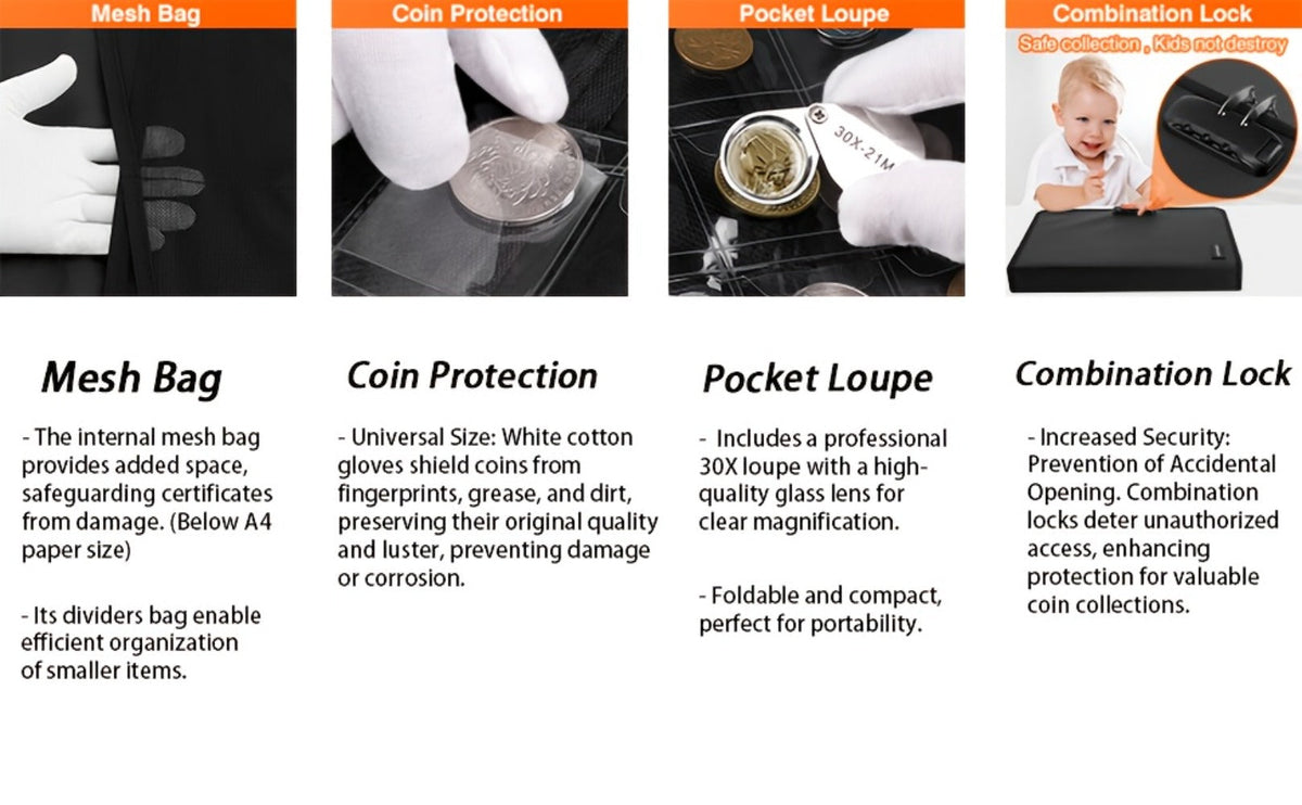 300-Pocket Coin Collection Book with Lock – Fireproof Holder, 72 Currency Sleeves, Coin Organizer Album for Pennies