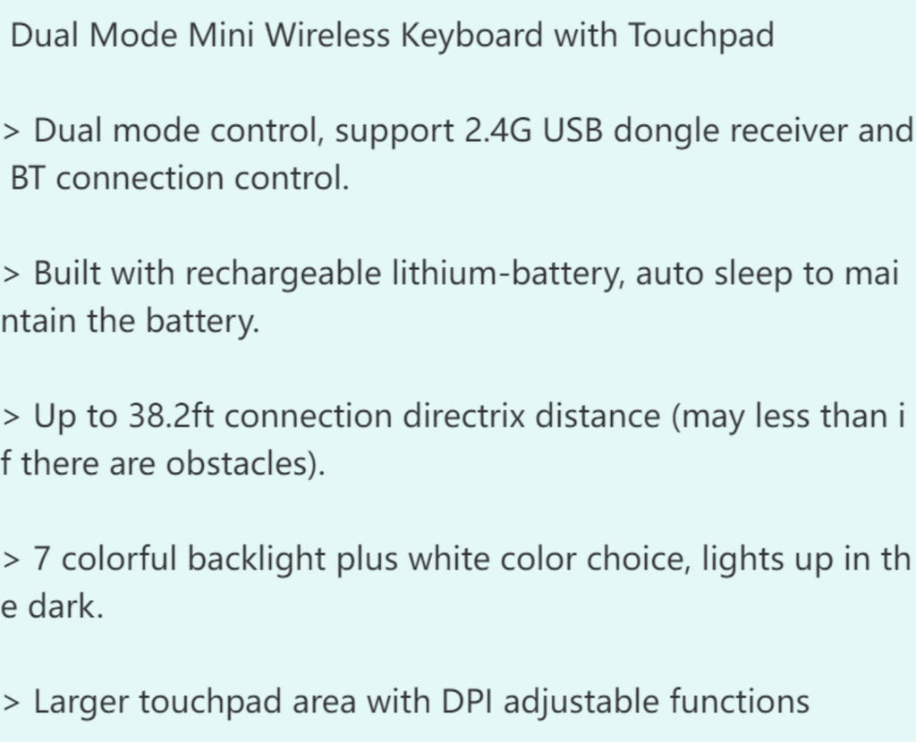 Wireless Mini Keyboard with Large Touchpad & 7-Color Backlight, Bluetooth & 2.4G Dual Mode Handheld Keyboard Remote Control