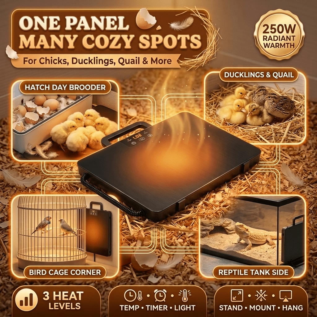 Brooder Heater, Chick Duck Quail 3 Heat Levels Timer Digital Display for Garden, Patio and Yard Use
