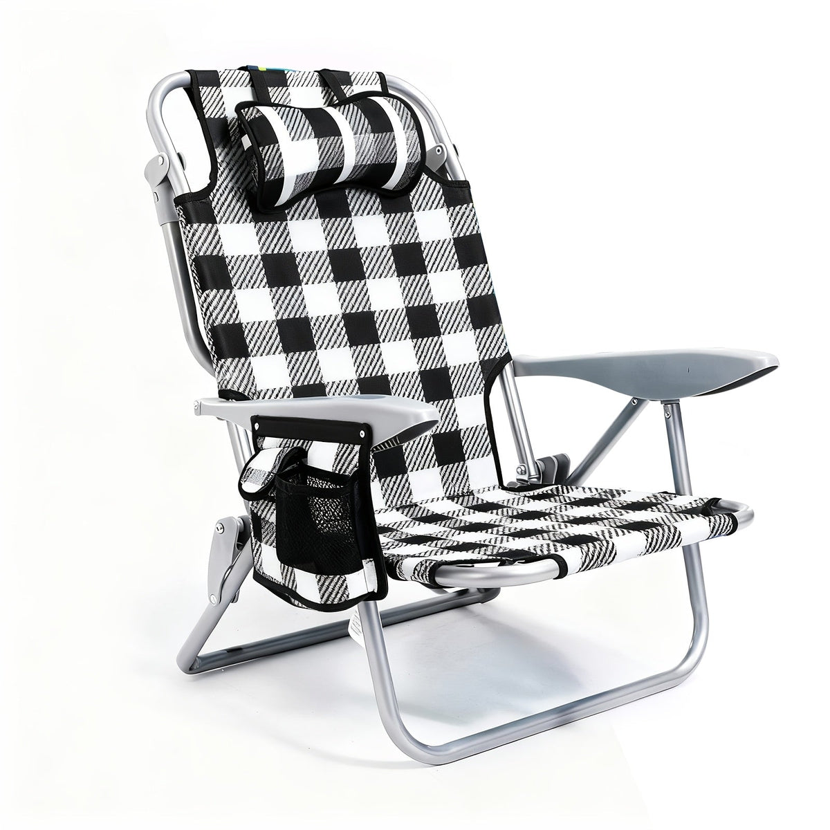 Folding Beach Chair Lay Flat Camping Chair for Adults 4 Position Adjustable Backpack Chair with Cup Holder Towel Bar Cooler Pouch
