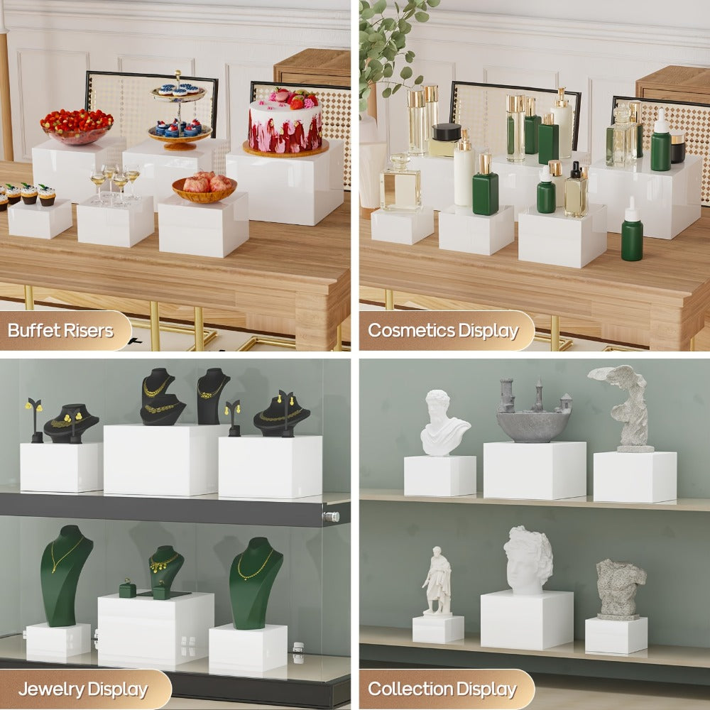Buffet Risers Display Stand 6pcs - White Acrylic Food Risers for Buffet Table Party Catering for Entryways, Bedrooms and Living Spaces