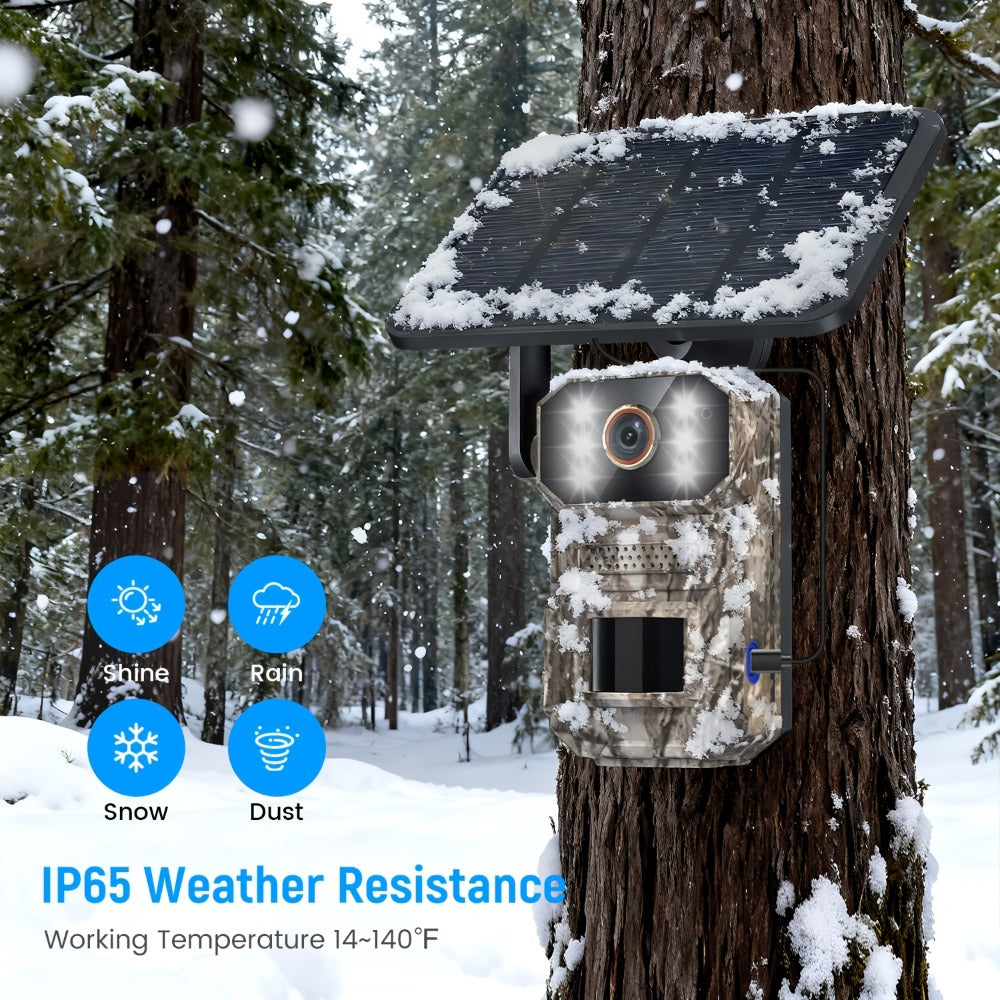 Solar Cellular Trail Camera 1920P No WiFi, 4G LTE Wildlife & Property Monitoring, PIR Motion Sensor