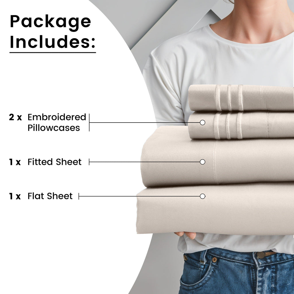 Fitted Sheet Set 6-Piece Brushed Polyester Deep Pocket Bed Sheets 20 Colors Hotel Luxury Bedding with Embroidered Pillowcases