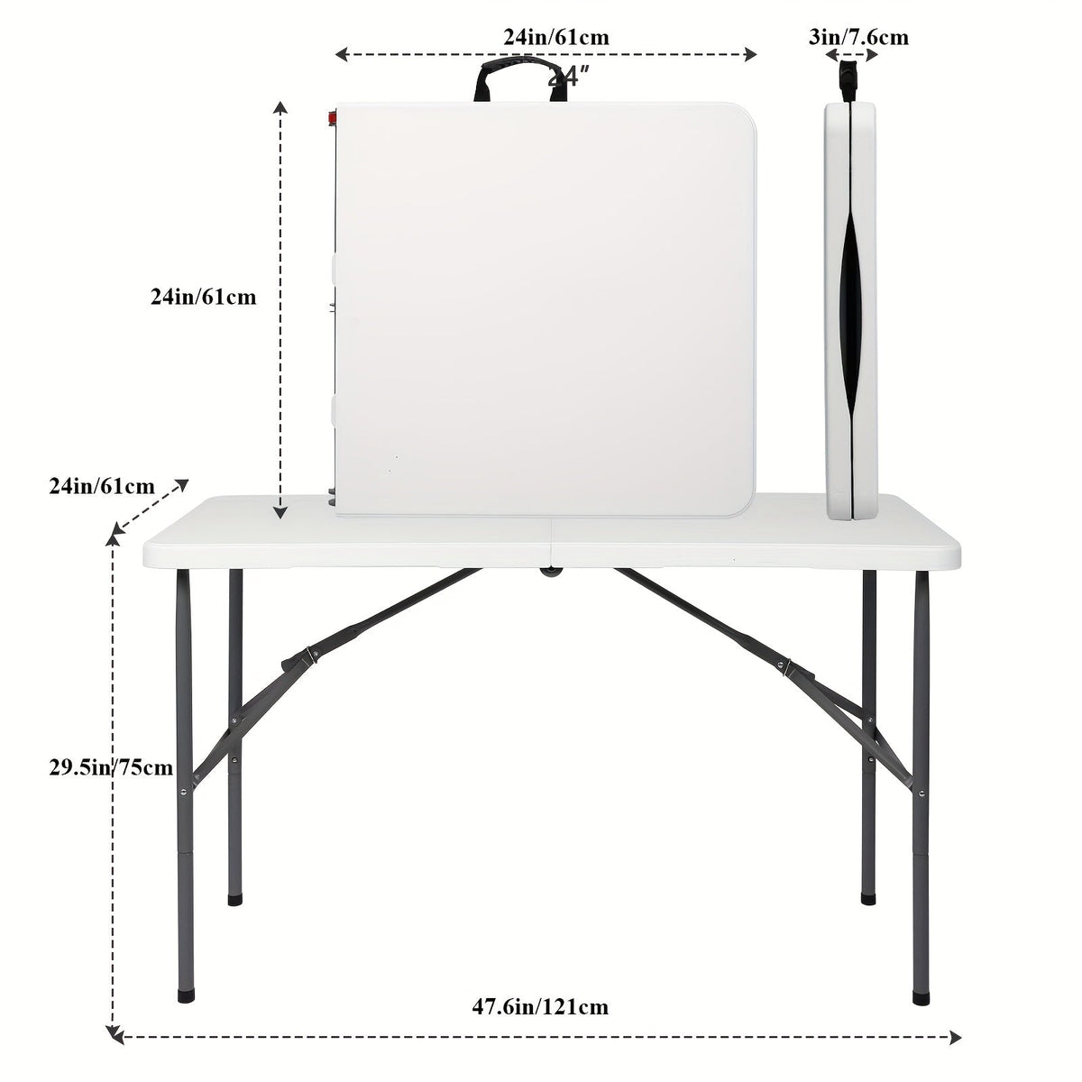Portable White Rectangular Bi-Fold Table with Carry Handle in 4-Foot or 6-Foot Length Options