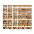 Wall-Mounted 1:64 Model Car Display Rack in Natural Wood with 60- or 80-Grid Open Compartments