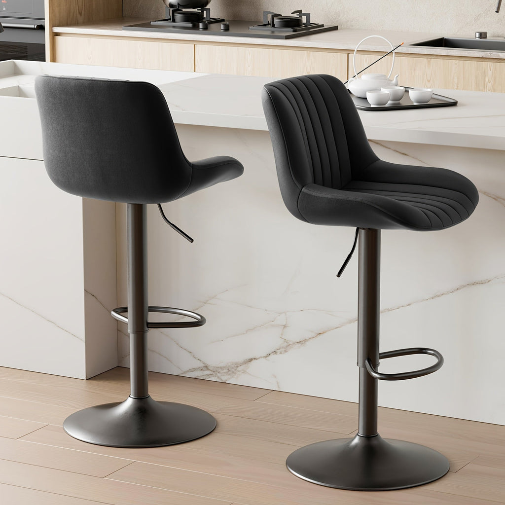Bar Stool Adjustable Swivel Pedestal Seat with Channel Back, Footrest, Six Colors and Sets of 1 to 4