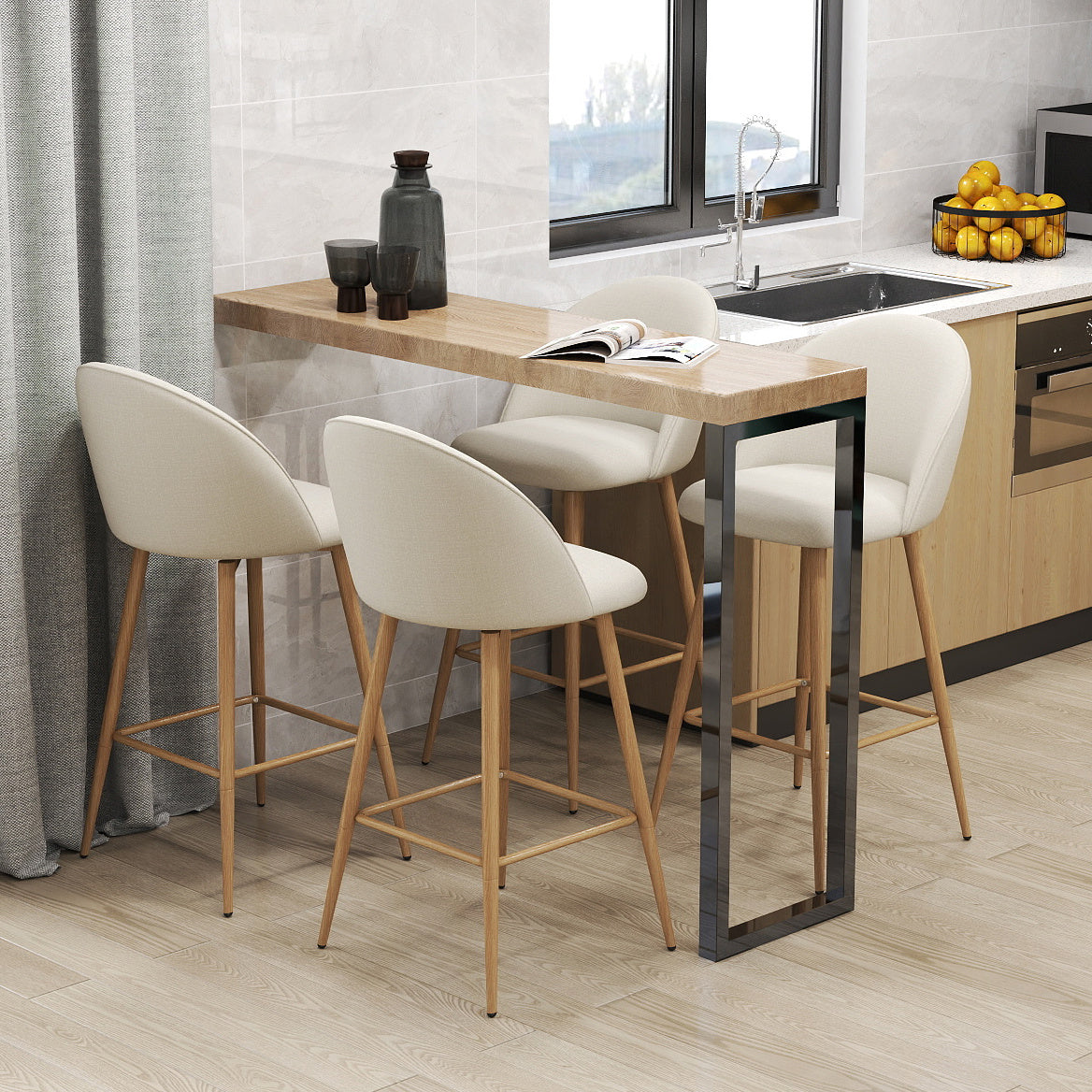 1-Piece Set Upholstered Counter Stool with Footrest and Padded Seat for Kitchen