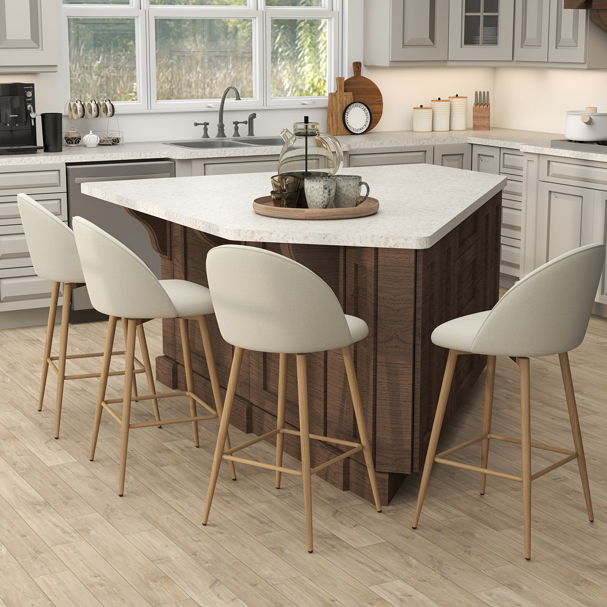1-Piece Set Upholstered Counter Stool with Footrest and Padded Seat for Kitchen