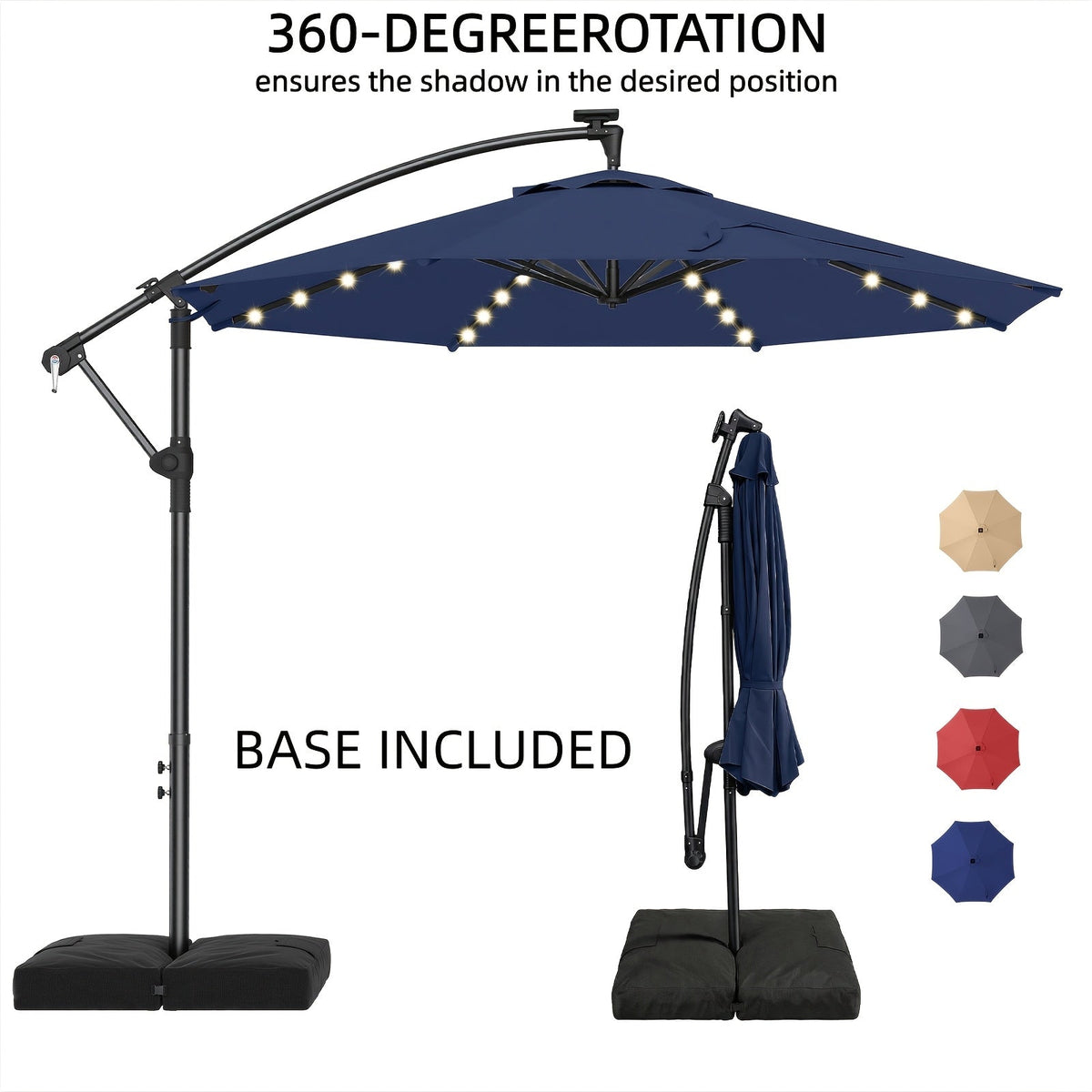 10-Foot Offset Patio Umbrella with LED Lighting and UV Protection