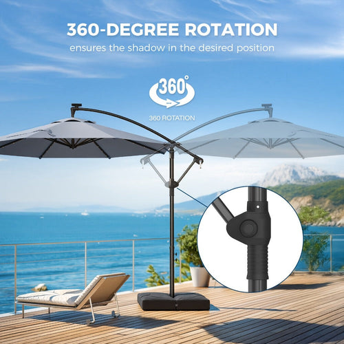 Offset Patio Umbrella, 10ft 360-Degree Rotation Solar with Base Included, 32 LED Lights shown in the main product view