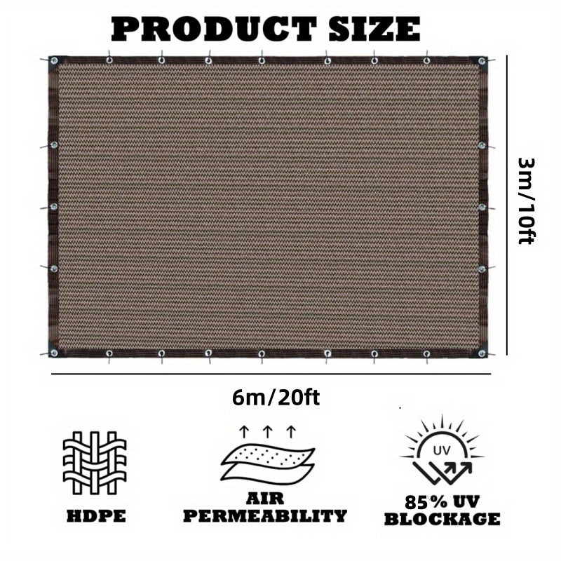 Coffee Brown Rectangular Shade Net, 10 x 20 Feet with Grommeted Border and Pictured 85% Shade Rate
