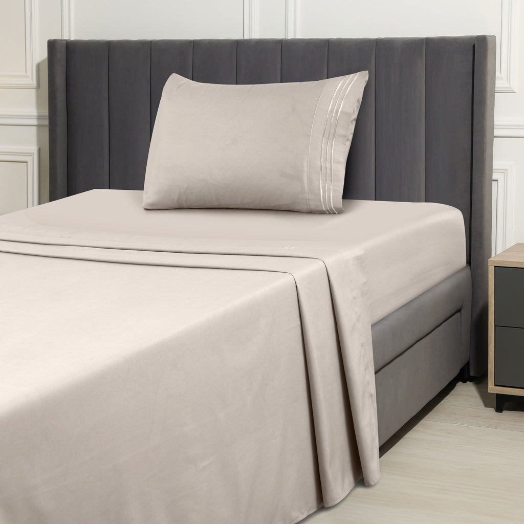 Bed Sheet Set Brushed Microfiber in 3- or 4-Piece Configuration with 16-Inch Pocket and Twenty-Four Colors