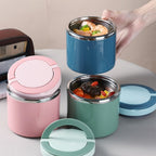Stainless Steel Lunch Box 630ml Leakproof Stackable Thermal Bento Box with Handle 304 Steel Heat Cold Insulation Container for School Office