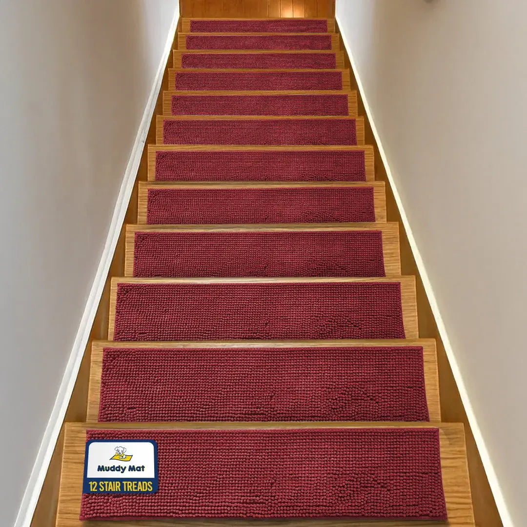 Machine-Washable Dog Stair Runner Treads, 30" x 7" - 12 pack / Red