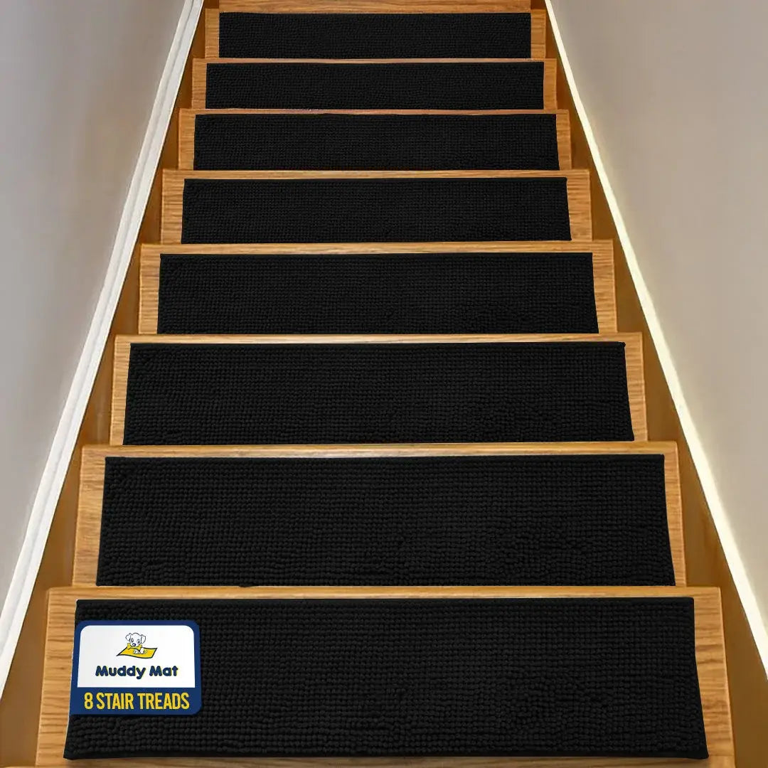 Machine-Washable Dog Stair Runner Treads, 30" x 7" - 8 pack / Black
