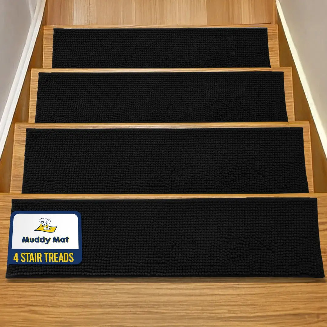 Machine-Washable Dog Stair Runner Treads, 30" x 7" - 4 pack / Black