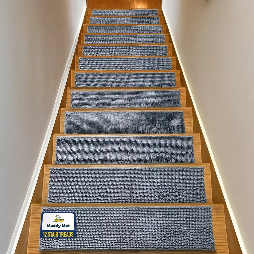 Machine-Washable Dog Stair Runner Treads, 30" x 7" - 12 pack / Grey