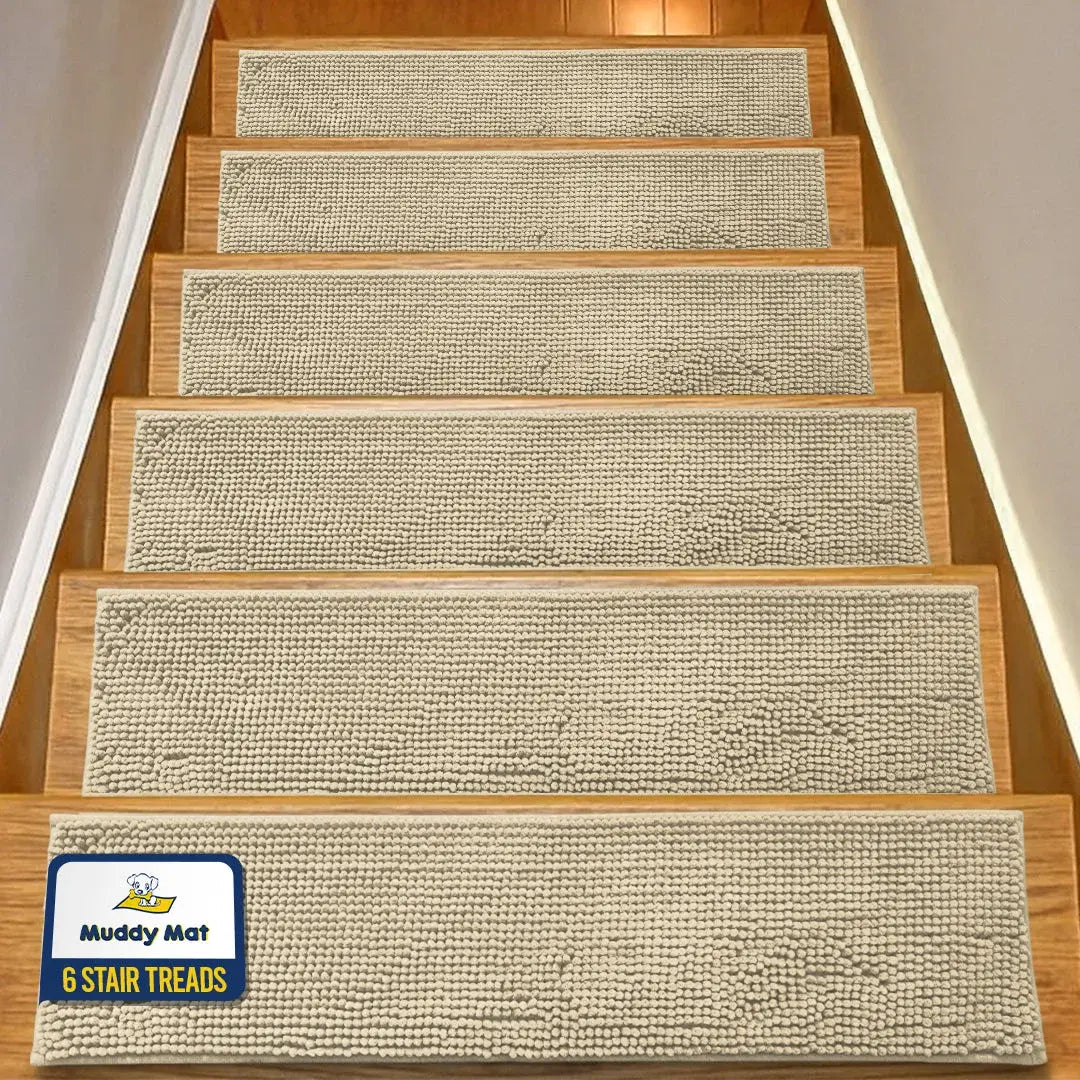 Machine-Washable Dog Stair Runner Treads, 30" x 7" - 6 pack / Beige