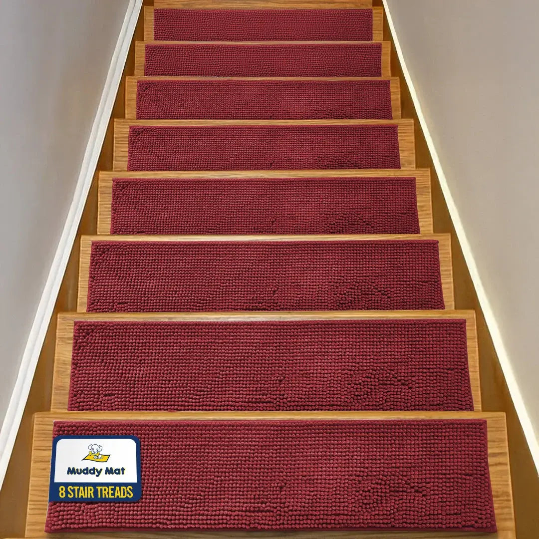 Machine-Washable Dog Stair Runner Treads, 30" x 7" - 8 pack / Red