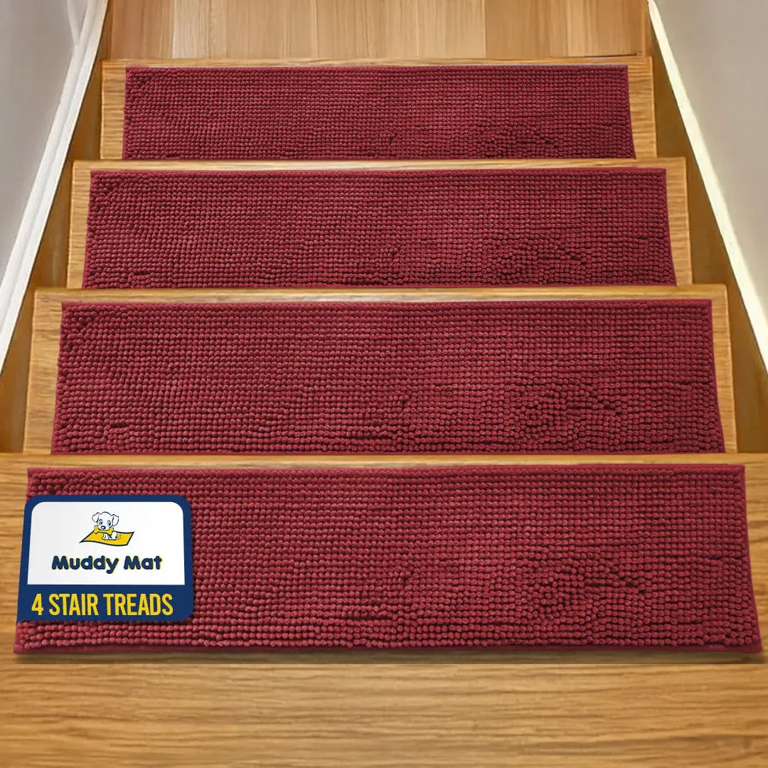 Machine-Washable Dog Stair Runner Treads, 30" x 7" - 4 pack / Red