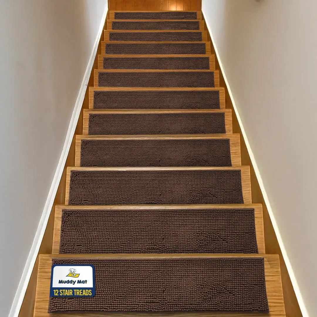 Machine-Washable Dog Stair Runner Treads, 30" x 7" - 12 pack / Chocolate Brown
