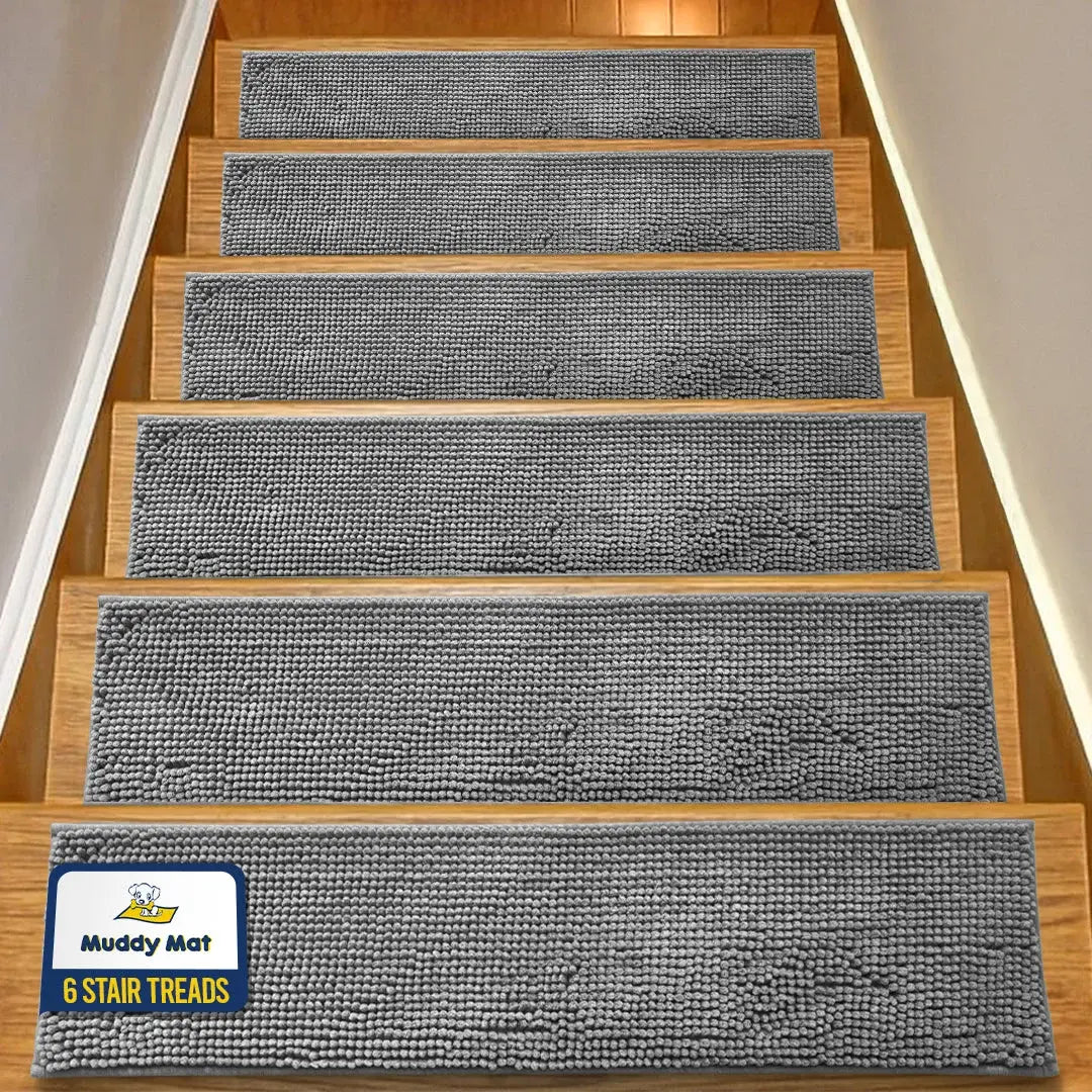 Machine-Washable Dog Stair Runner Treads, 30" x 7" - 6 pack / Grey