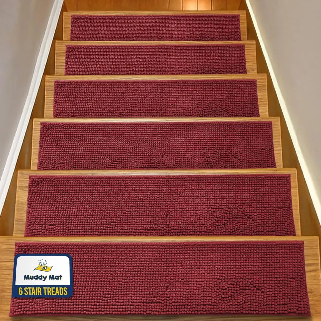 Machine-Washable Dog Stair Runner Treads, 30" x 7" - 6 pack / Red